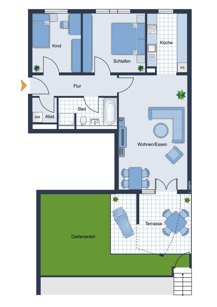 Grundriss Erdgeschosswohnung M�nchen / Riem